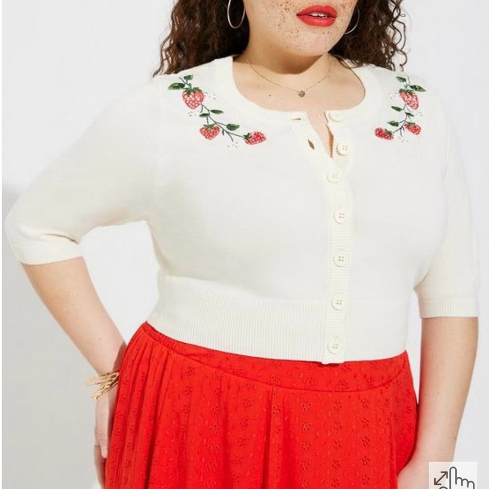 4x 26/28 fits 3x 4x ⭐️NEW Torrid Retro Chic Embroidered Cropped Cardigan - Picture 2 of 13